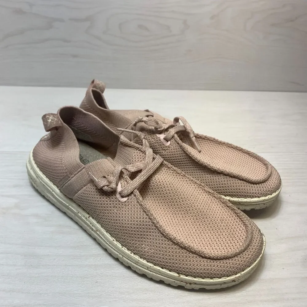 Hey Dude Wendy Halo Loafer Shoes Womens Size 8 Pink Elastic Laces Comfort Casual
